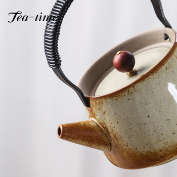 Японска сурова керамика Beam Pot Творчески малък керамичен чайник Домашно приготвяне на чай Единична тенджера Ретро носталгичен комплект за чай Kung Fu