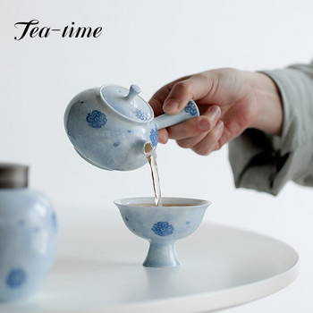 160 ml Чист ръчно рисуван керамичен чайник Cherry Blossom Чайник Blue Mist Чайник с филтърна странична дръжка Чайник за чай Kung Fu Teaset