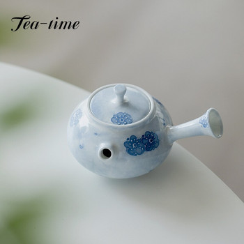 160 ml Чист ръчно рисуван керамичен чайник Cherry Blossom Чайник Blue Mist Чайник с филтърна странична дръжка Чайник за чай Kung Fu Teaset