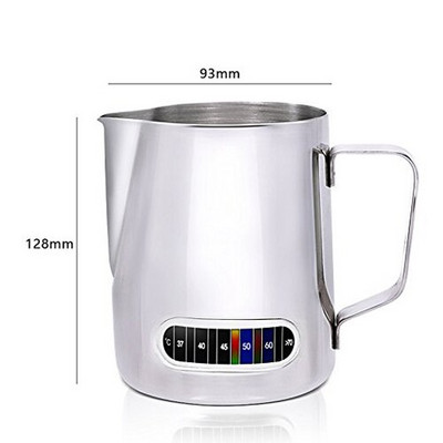 Tejhabosító kancsó 20 oz hőmérő matricával Stianless Steel Espresso Latte gőzölő habosító csésze matt fekete