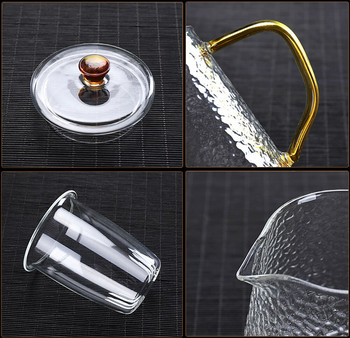 Нов топлоустойчив стъклен чайник Стъклена боросиликатна чаша за чай Газова печка Чайник с цветя Puer Китайски комплект за чай Kung Fu с филтър