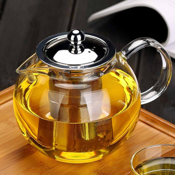 Топлоустойчив прозрачен стъклен чайник Неръждаема стомана Инфузер Филтър Контейнер Чайник Кръгъл кунг фу Чай Кафе Чайник 3 размера