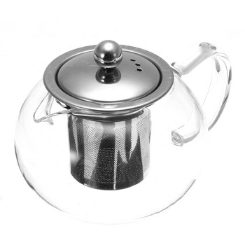 Топлоустойчив прозрачен стъклен чайник Неръждаема стомана Инфузер Филтър Контейнер Чайник Кръгъл кунг фу Чай Кафе Чайник 3 размера