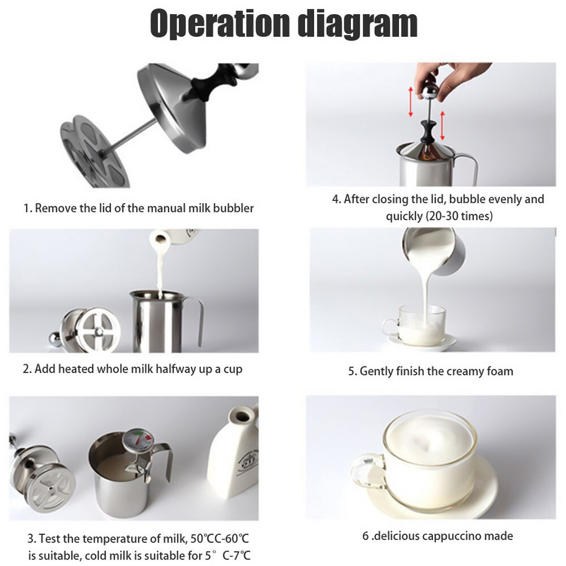 400 мл ръчен пенообразувател за мляко от неръждаема стомана, ръчна помпа за капучино, млечна сметана, млечна пяна, мрежа, пенообразувател за кафе, кухненски инструменти за кафе