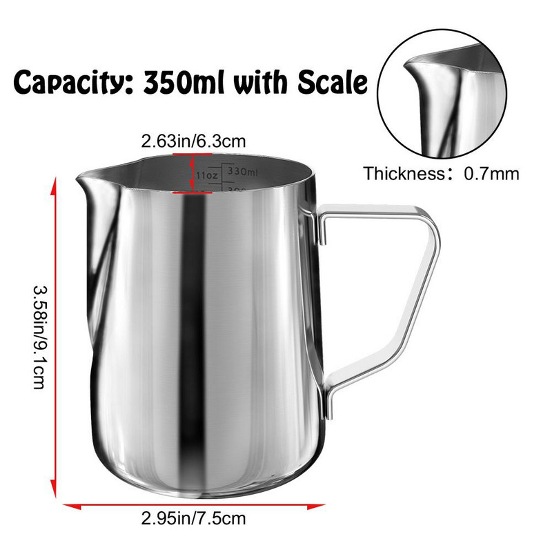 Rozsdamentes acél habosító gőzkancsó Garland Cup 350 ml eszpresszógéphez, kávé-tejhabosítóhoz és tejeskávéfőzőhöz