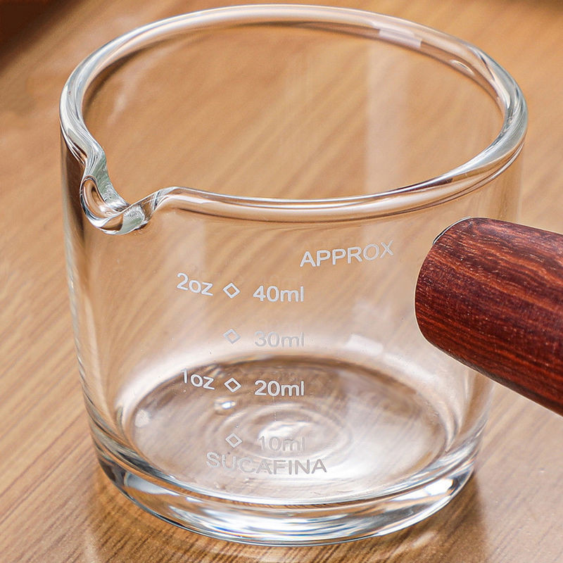 Stiklinis pieno ąsotis medinė rankena pilti kavos grietinėlės padažą ąsotis 40ml 75ml Barista Craft Coffee Latte pieno putojimo ąsotis