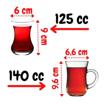 Σετ 6 Φλυτζάνια Τσαγιού Τουρκικής Λεπτής Μέσης 2 τύπων 6 τμχ Ποτήρια Υψηλής Ποιότητας Με Λαβή 125 και 140 cc Παραδοσιακά Σερβίν 5 ώρας