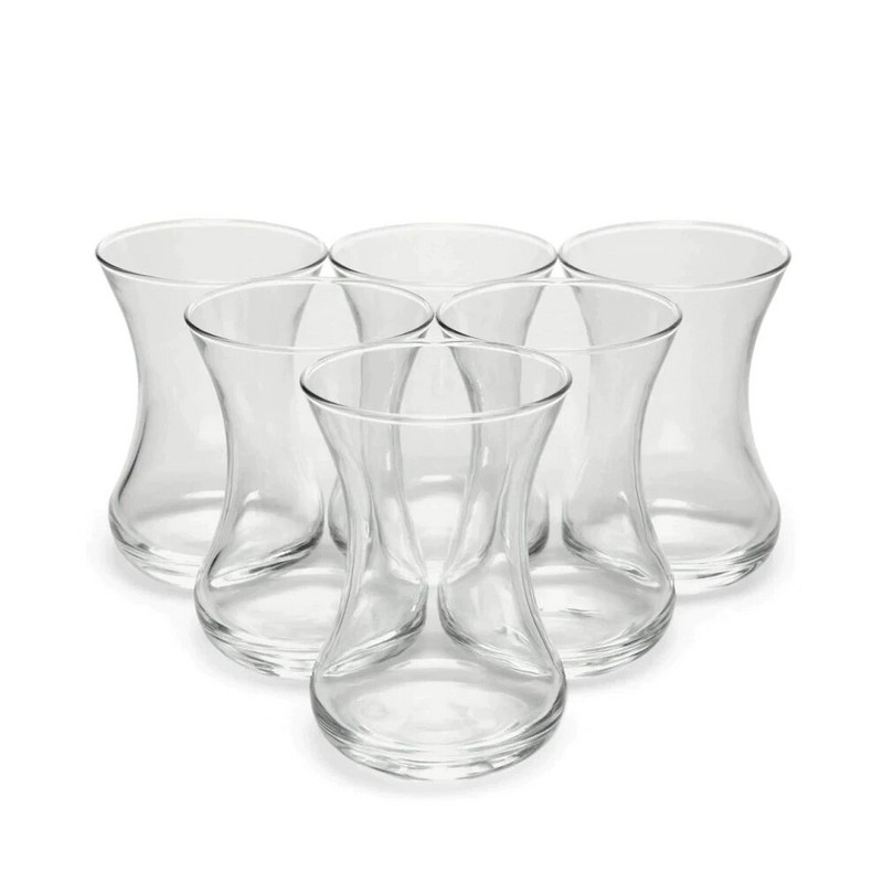 6 db vékony derekú török tea csésze készlet 2 féle 6db minőségi szemüveg fogantyúval 125 és 140 cc, hagyományos 5 órás servin