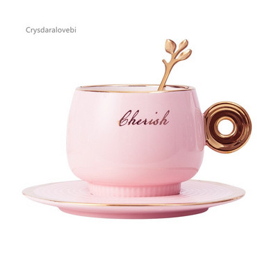 Madingas Elegantiškas keraminis kavos puodelis Europos stiliaus gėlių arbatos puodelis Popietės arbatos puodelio piešimas Auksinio šaukšto puodelio laikiklio derinys
