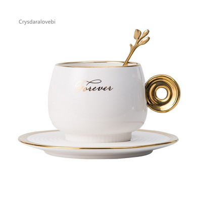 Madingas Elegantiškas keraminis kavos puodelis Europos stiliaus gėlių arbatos puodelis Popietės arbatos puodelio piešimas Auksinio šaukšto puodelio laikiklio derinys