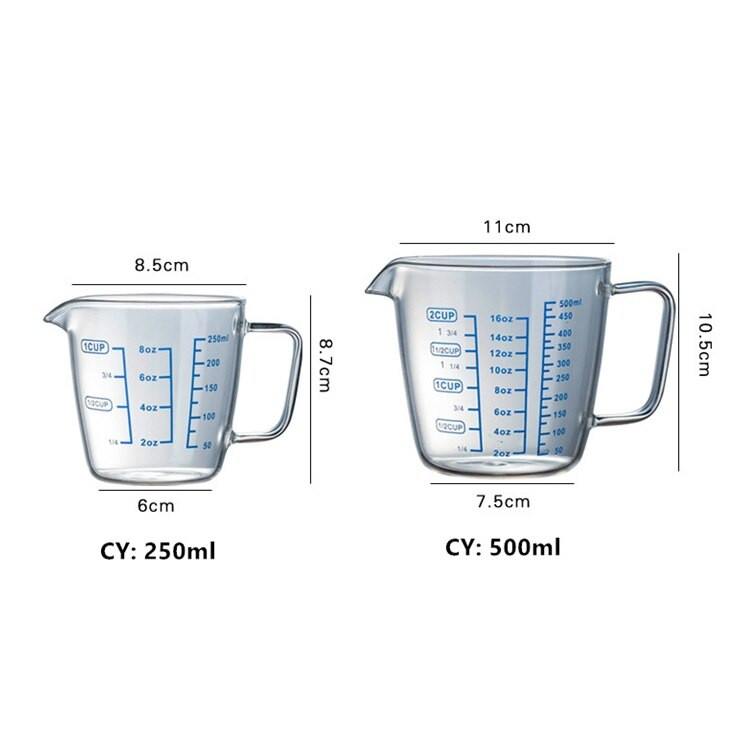 Cană de măsurare din sticlă de 250/500 ml, cană cu lapte, cafenea, cu frișcă, cu suc, ceai, espresso, cafea, cană barista, spuma de lapte, ulcior pentru latte