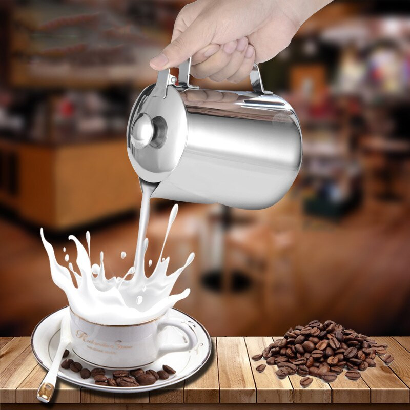 Rozsdamentes acél tejhabosító kancsó fedéllel Espresso kávé cappuccino tejszínhabosító kancsó