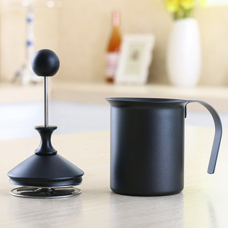 Kézi tejhabosító rozsdamentes acél krémes kézi pumpás habosító cappuccino latte habkészítő dupla szűrővel 400/800 ml