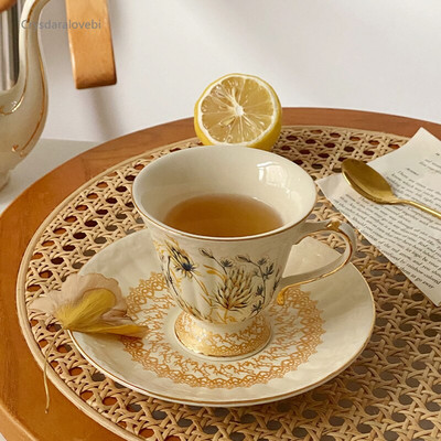 Wheat Coffee Flower Чаша за чай и чинийка Сервиз за следобеден чай INS Latte Чаша и чинийка