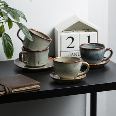LIZAOTAO Kiln Change Teacup and Saucer Set Чаша Ретро офис чаша за вода Европейска чаена чаша Чинийка Британски комплект за следобеден чай