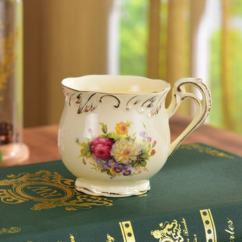 Πολυτελές Κεραμικό λουλούδι αγγλικού στυλ Σετ σάλτσας καφέ Κύπελλο Bone China Breakfast Απογευματινό Φλιτζάνι λουλουδιού με κουτάλι