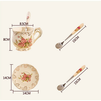 Πολυτελές Κεραμικό λουλούδι αγγλικού στυλ Σετ σάλτσας καφέ Κύπελλο Bone China Breakfast Απογευματινό Φλιτζάνι λουλουδιού με κουτάλι