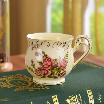 Set de sos cu floare din ceramică de lux, în stil anglia, ceașcă de cafea cu lingură pentru mic dejun din porcelană