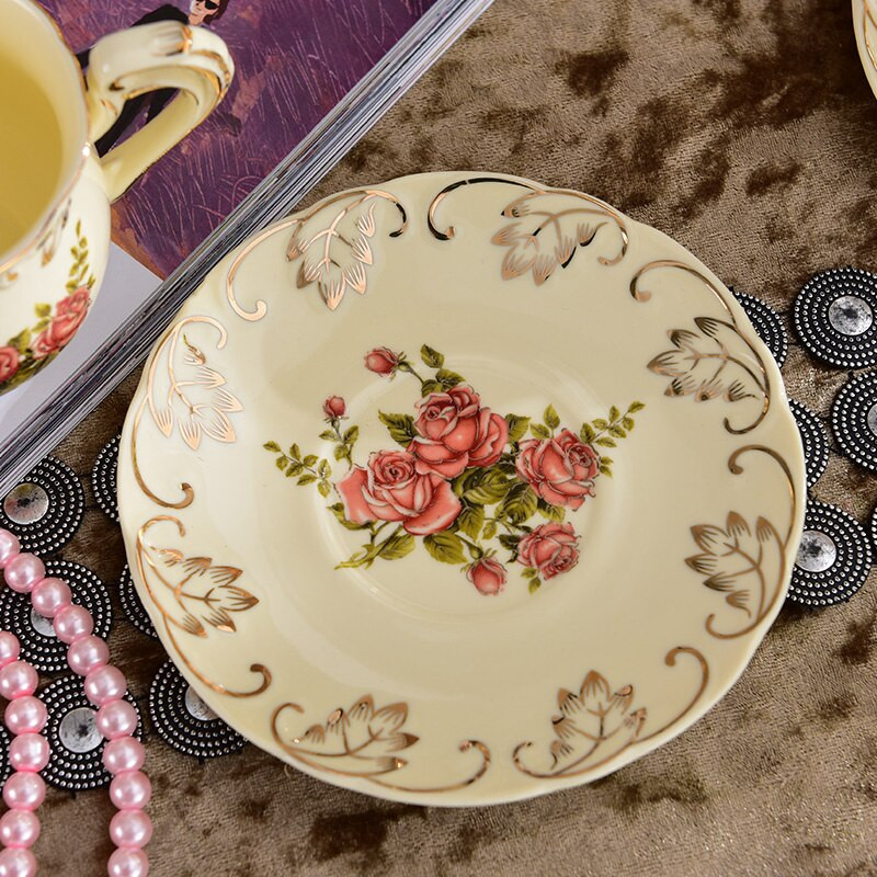 Set de sos cu floare din ceramică de lux, în stil anglia, ceașcă de cafea cu lingură pentru mic dejun din porcelană