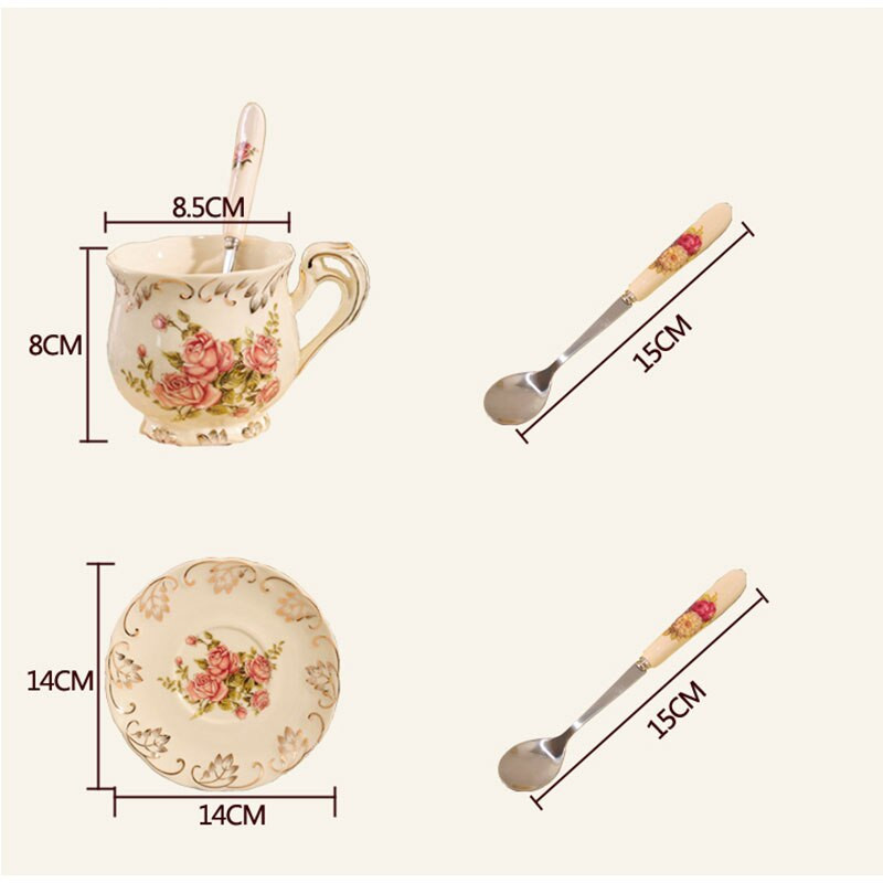 Set de sos cu floare din ceramică de lux, în stil anglia, ceașcă de cafea cu lingură pentru mic dejun din porcelană