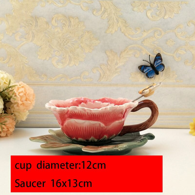 Ceașcă de ceai din bujor din ceramică chinezească Acasă Sufragerie Faceți ceașcă de apă potabilă cu tavă, lingură și capac Oferă cadouri