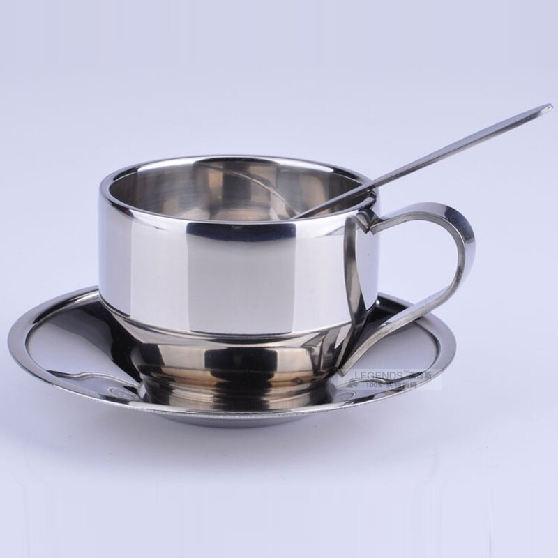 Double Layer 304 Rozsdamentes acél kávéscsésze és csészealjak Arany ezüst eszpresszó csészék Bögre teáscsésze design tazas de cafe otthoni italfogyasztás