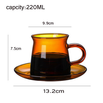 Ретро 220 мл класически семпъл комплект чинийки от стъклена чаша за чай Комплект чаши за кафе Цветни топлоустойчиви прибори за напитки