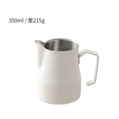 Oală de lapte albă, cântar interioară, 350 ML/500 ML, ceașcă din oțel inoxidabil cu spumă de lapte, ceașcă cu flori pentru espresso, cu canață interioară de măsurare.