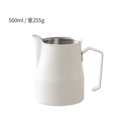 Oală de lapte albă, cântar interioară, 350 ML/500 ML, ceașcă din oțel inoxidabil cu spumă de lapte, ceașcă cu flori pentru espresso, cu canață interioară de măsurare.