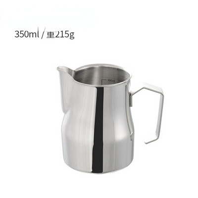 Oală de lapte albă, cântar interioară, 350 ML/500 ML, ceașcă din oțel inoxidabil cu spumă de lapte, ceașcă cu flori pentru espresso, cu canață interioară de măsurare.