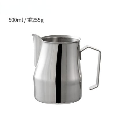 Oală de lapte albă, cântar interioară, 350 ML/500 ML, ceașcă din oțel inoxidabil cu spumă de lapte, ceașcă cu flori pentru espresso, cu canață interioară de măsurare.