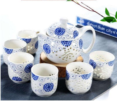 7 db/tétel kék-fehér, igényes kerámia teáskanna vízforraló teáscsésze porcelán kínai teáskészlet italkészlet