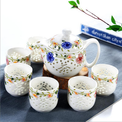 7 db/tétel kék-fehér, igényes kerámia teáskanna vízforraló teáscsésze porcelán kínai teáskészlet italkészlet
