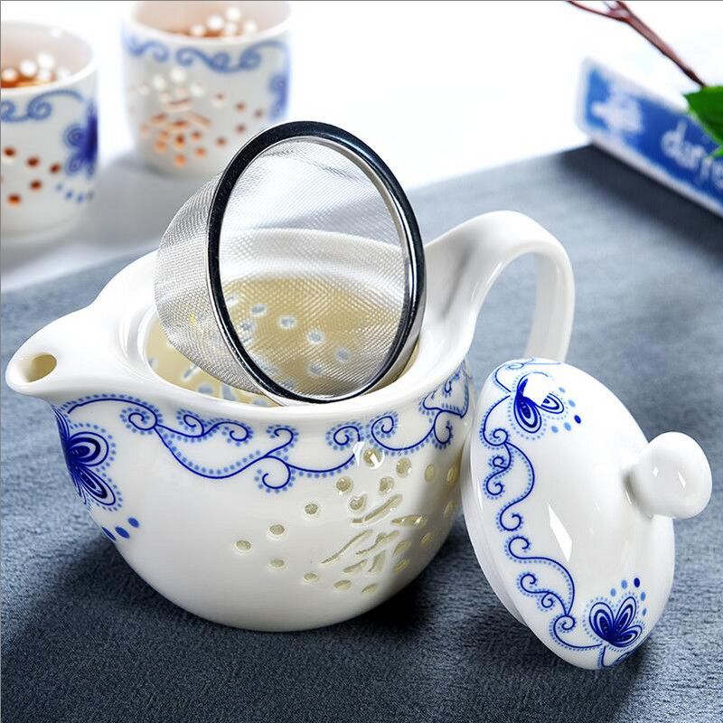 7 db/tétel kék-fehér, igényes kerámia teáskanna vízforraló teáscsésze porcelán kínai teáskészlet italkészlet