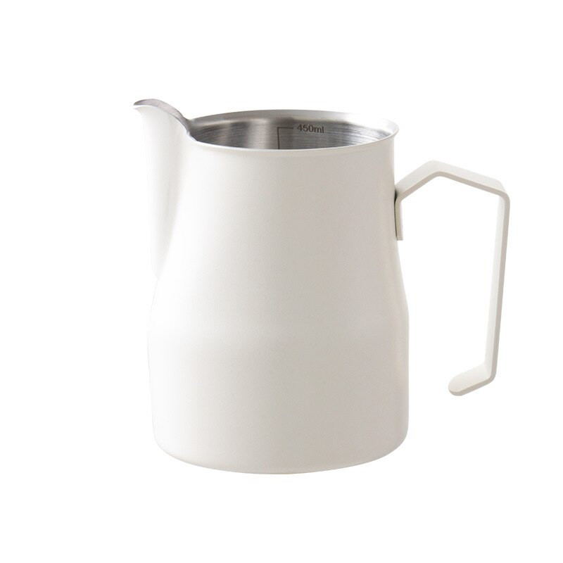 Fehér tejes edény belső mérleg 350 ml/500 ml rozsdamentes acél tejhab csésze Espresso Pull Flower csésze belső mérleg mérőpohárral