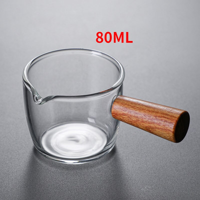 Vitražas medinės rankenos matavimo puodelis espreso stiklo dvigubo kaklelio butelio pieno puodelis medinės rankenos indeksavimas