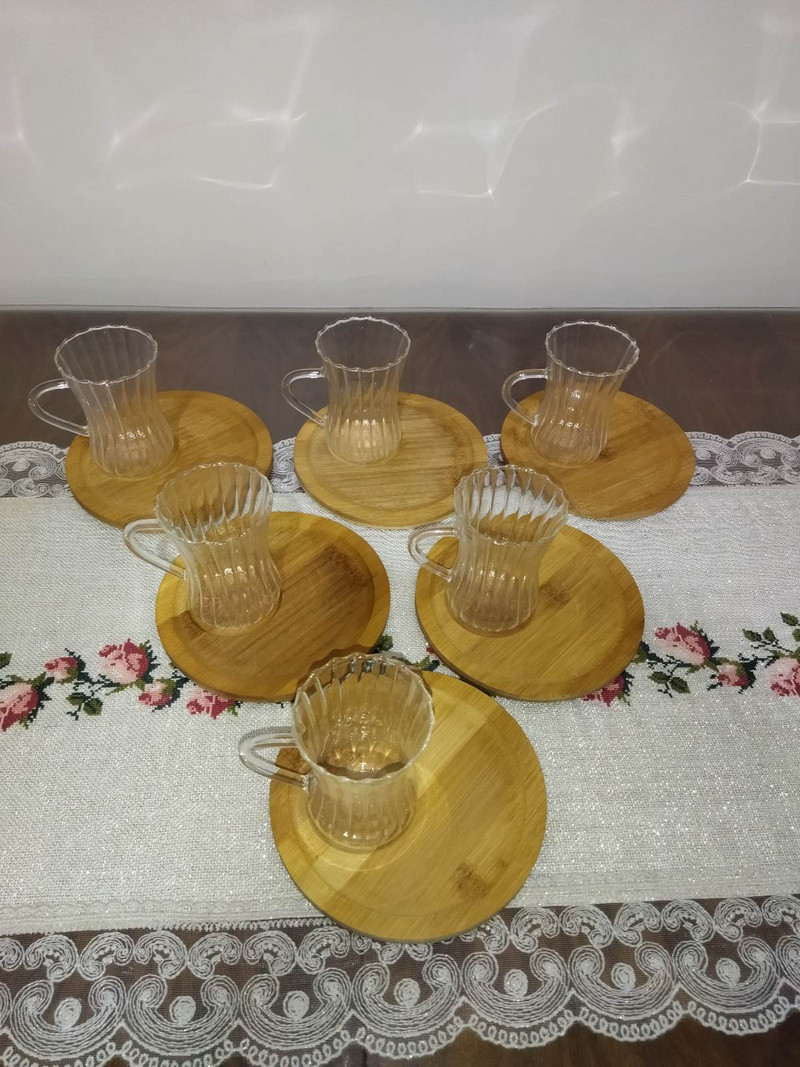 18 vnt Arbatos puodelių rinkinys Puodelis originalus bambuko pieno kavos kavos 220 ml turkiškos platinos pateikimo lėkštės šaukštas 6 asmenims aukščiausios kokybės