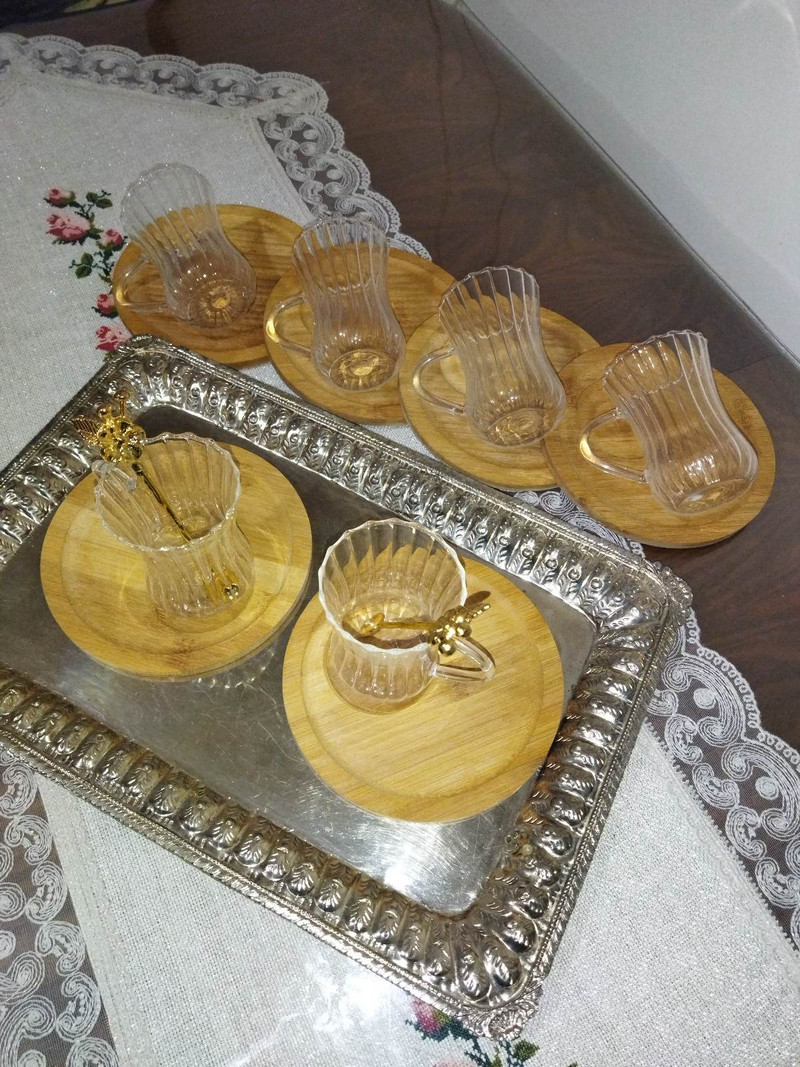 18 vnt Arbatos puodelių rinkinys Puodelis originalus bambuko pieno kavos kavos 220 ml turkiškos platinos pateikimo lėkštės šaukštas 6 asmenims aukščiausios kokybės