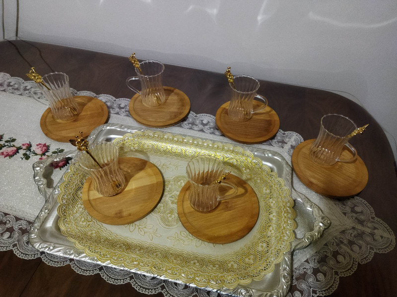 18 vnt Arbatos puodelių rinkinys Puodelis originalus bambuko pieno kavos kavos 220 ml turkiškos platinos pateikimo lėkštės šaukštas 6 asmenims aukščiausios kokybės