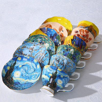 Az új Van Gogh művészet festmény kávés bögrék Csillagos éjszakai napraforgók A magvető íriszek Saint-Remy kávés teáscsészék