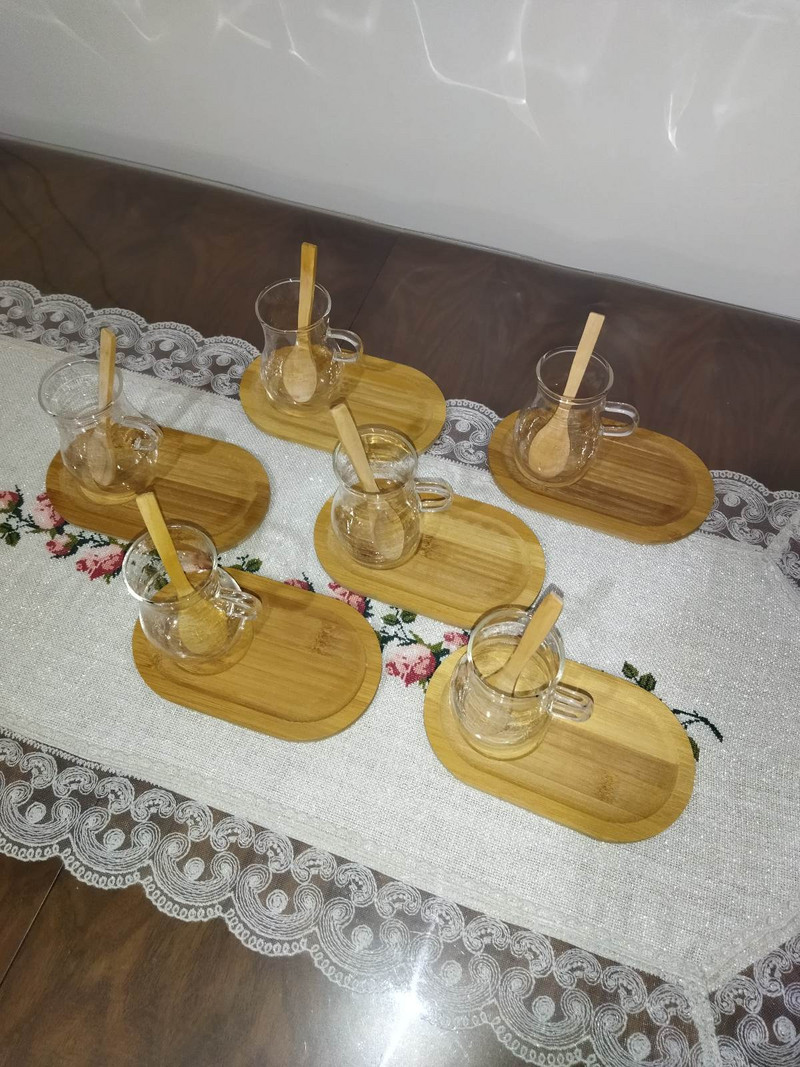 18 db teáscsésze készlet csésze eredeti bambusz tejes kávé 220 ml török platina prezentációs tányér kanál 6 személyes prémium minőség