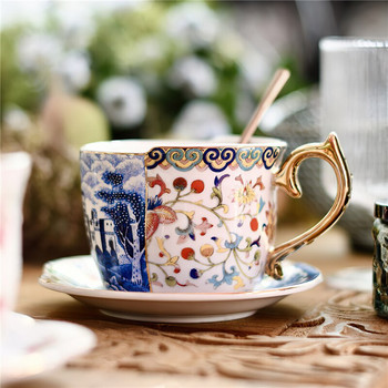 Керамична чаша за кафе, чинийка, подаръчна кутия, китайски стил, креативен комплект чаша за чай, подходящ за цвят, синя и бяла порцеланова дръжка, чаша за вода