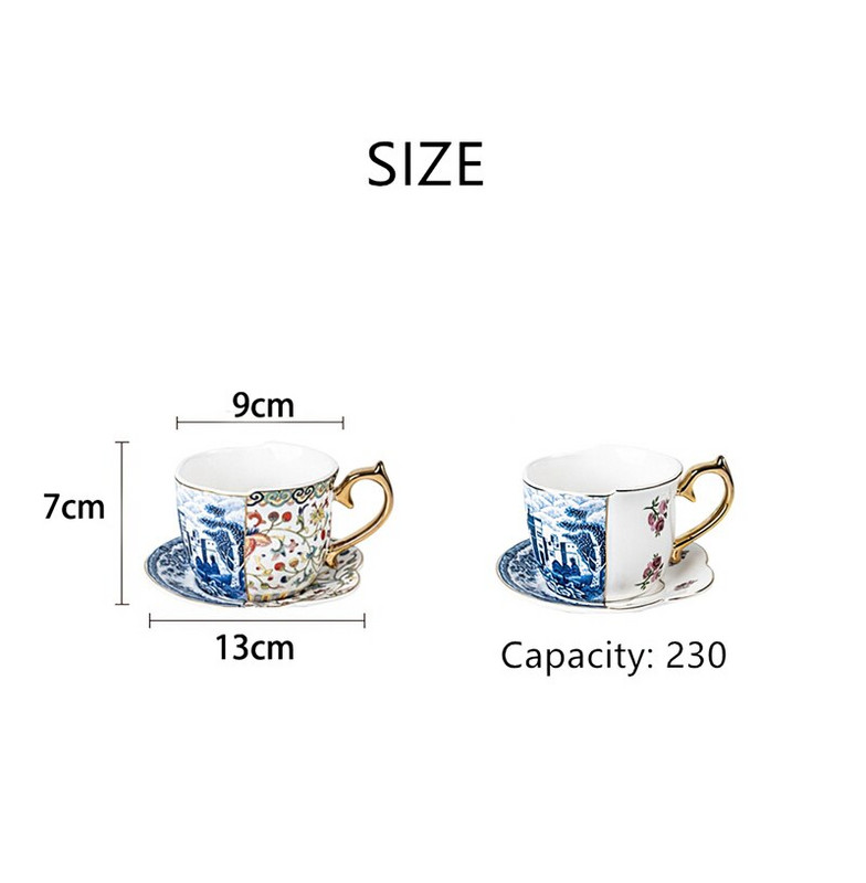 Kerámia kávéscsésze csészealj díszdoboz kínai stílusú, kreatív színben passzoló teáscsésze készlet kék-fehér porcelán fogantyús bögre víz