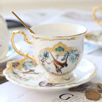 Jungle Series British Bone China teáscsésze csészealj készlet Otthoni délutáni tea kanállal Csúcskategóriás ajándék