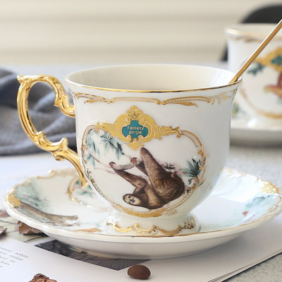Jungle Series British Bone China teáscsésze csészealj készlet Otthoni délutáni tea kanállal Csúcskategóriás ajándék