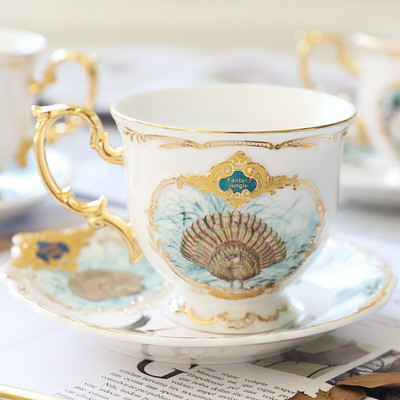 Jungle Series British Bone China teáscsésze csészealj készlet Otthoni délutáni tea kanállal Csúcskategóriás ajándék