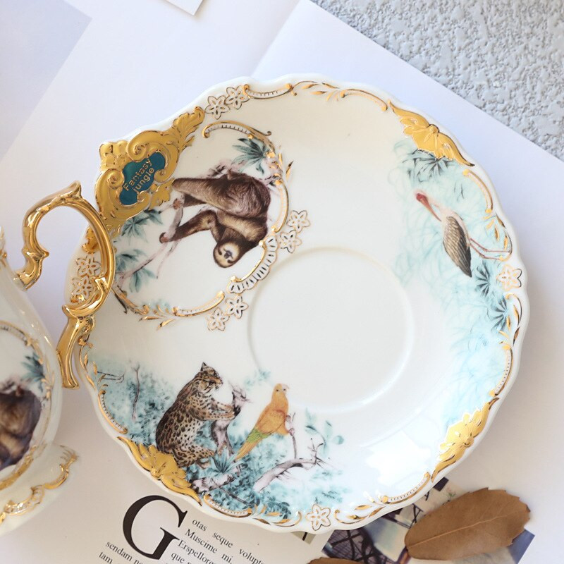 Jungle Series British Bone China teáscsésze csészealj készlet Otthoni délutáni tea kanállal Csúcskategóriás ajándék