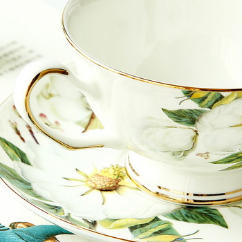 220ML Σετ φλιτζάνι τσαγιού Bone China με πιατάκι Camellia Design Tasse a Cafe Ceramic Cup Φλιτζάνια καφέ και πιατάκι καφέ