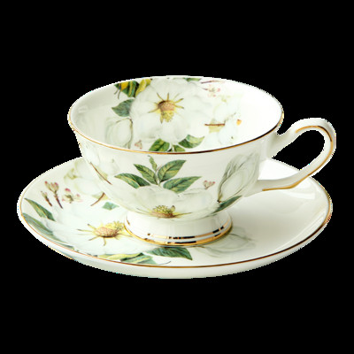 Set de cani de ceai Bone China de 220 ml cu farfurie Camellia Design Tasse a Cafe Ceașă din ceramică Cești de cafea espresso Cupă și farfurie