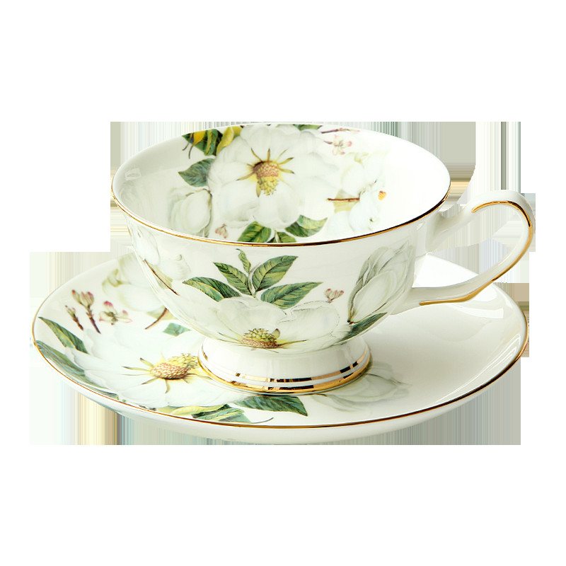 Set de cani de ceai Bone China de 220 ml cu farfurie Camellia Design Tasse a Cafe Ceașă din ceramică Cești de cafea espresso Cupă și farfurie